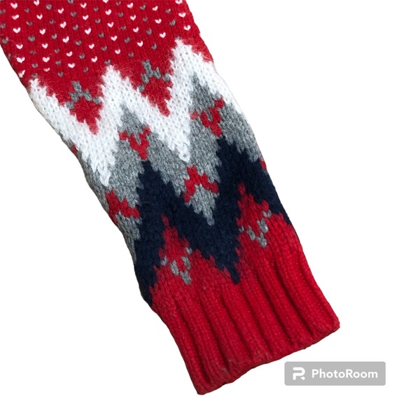 LL Bean Signature Birds Eye Chevron Wool Sweater L Red - Picture 3 of 7